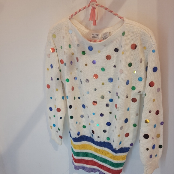 Vintage 80s sweater with multicoloured circles. - Picture 3 of 11